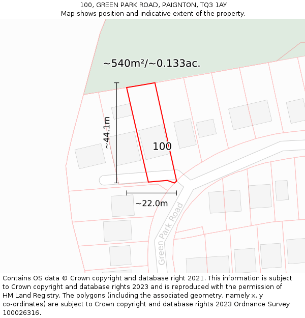 100, GREEN PARK ROAD, PAIGNTON, TQ3 1AY: Plot and title map
