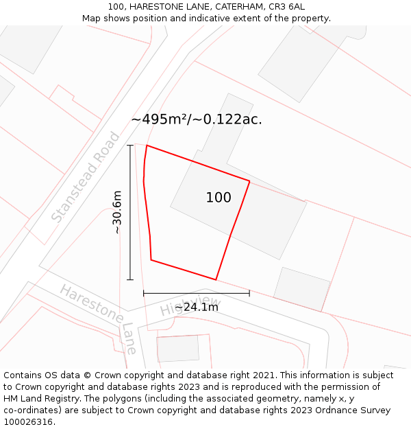 100, HARESTONE LANE, CATERHAM, CR3 6AL: Plot and title map