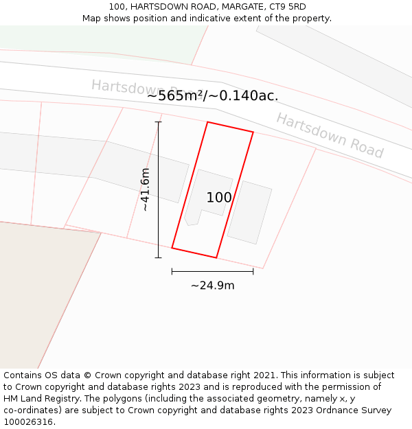 100, HARTSDOWN ROAD, MARGATE, CT9 5RD: Plot and title map