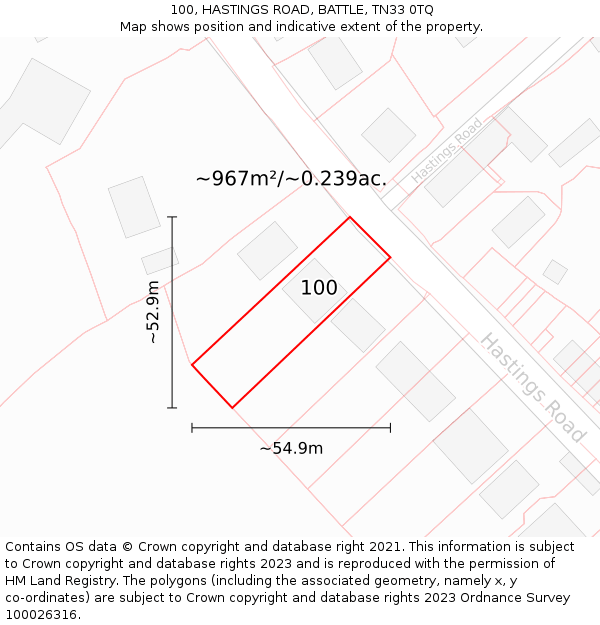 100, HASTINGS ROAD, BATTLE, TN33 0TQ: Plot and title map