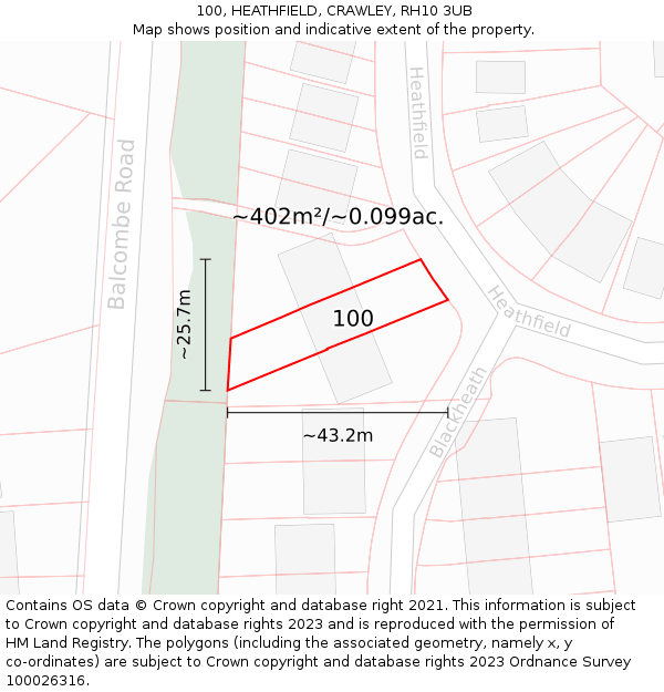 100, HEATHFIELD, CRAWLEY, RH10 3UB: Plot and title map