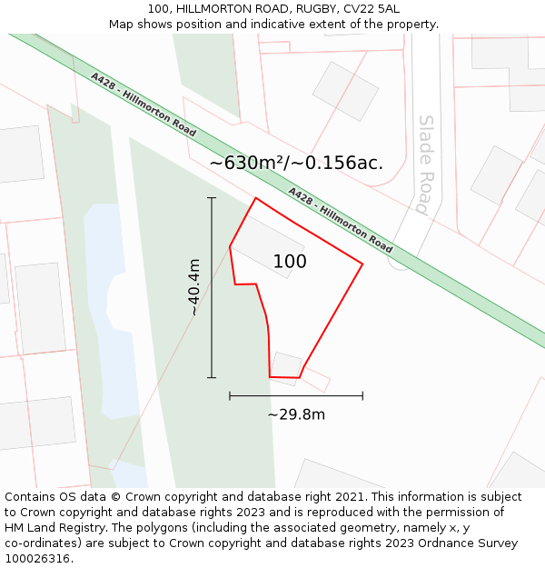 100, HILLMORTON ROAD, RUGBY, CV22 5AL: Plot and title map