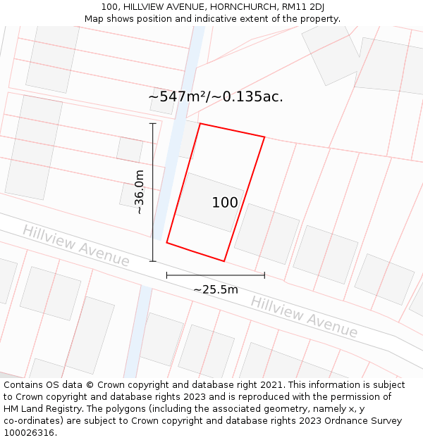 100, HILLVIEW AVENUE, HORNCHURCH, RM11 2DJ: Plot and title map