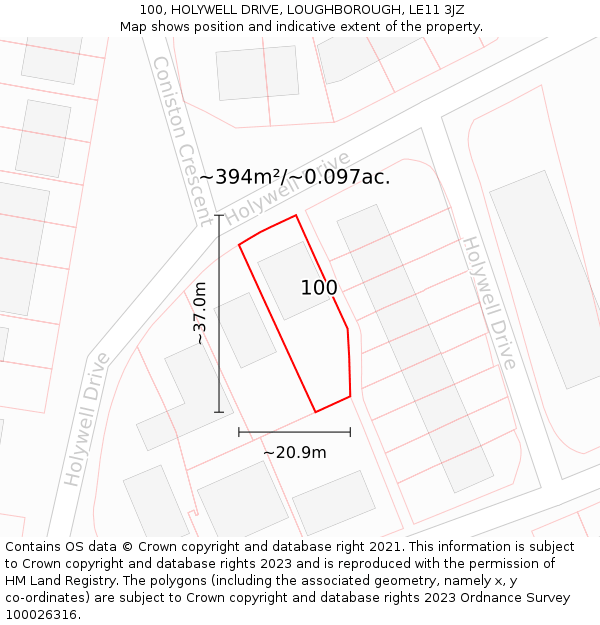 100, HOLYWELL DRIVE, LOUGHBOROUGH, LE11 3JZ: Plot and title map