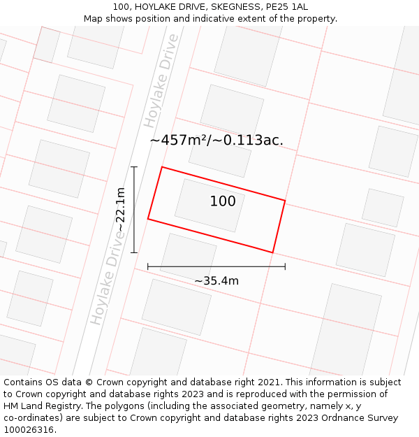 100, HOYLAKE DRIVE, SKEGNESS, PE25 1AL: Plot and title map