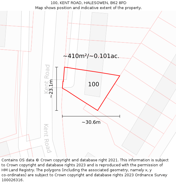 100, KENT ROAD, HALESOWEN, B62 8PD: Plot and title map