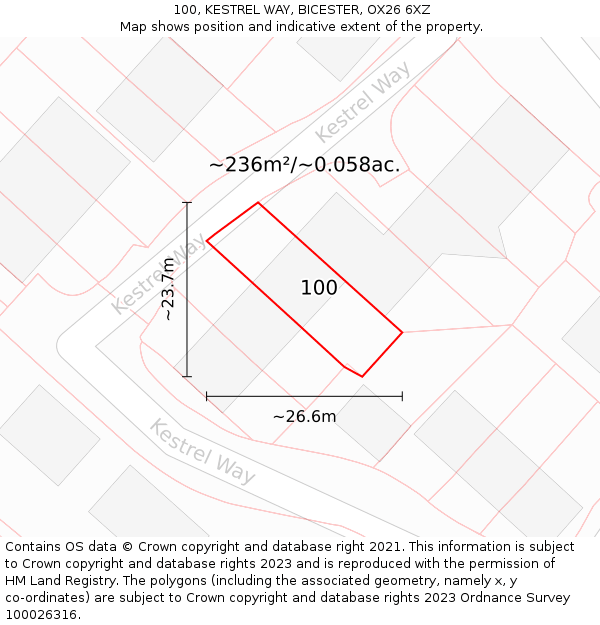 100, KESTREL WAY, BICESTER, OX26 6XZ: Plot and title map