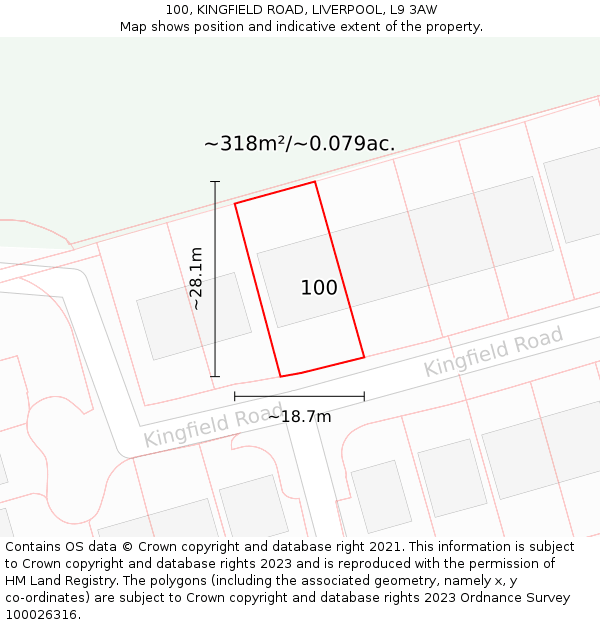 100, KINGFIELD ROAD, LIVERPOOL, L9 3AW: Plot and title map