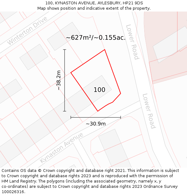 100, KYNASTON AVENUE, AYLESBURY, HP21 9DS: Plot and title map