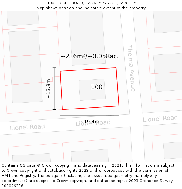 100, LIONEL ROAD, CANVEY ISLAND, SS8 9DY: Plot and title map