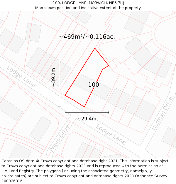 100, LODGE LANE, NORWICH, NR6 7HJ: Plot and title map