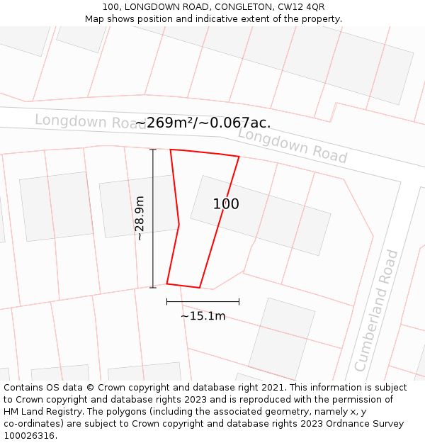 100, LONGDOWN ROAD, CONGLETON, CW12 4QR: Plot and title map
