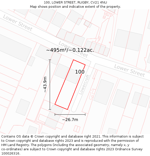 100, LOWER STREET, RUGBY, CV21 4NU: Plot and title map