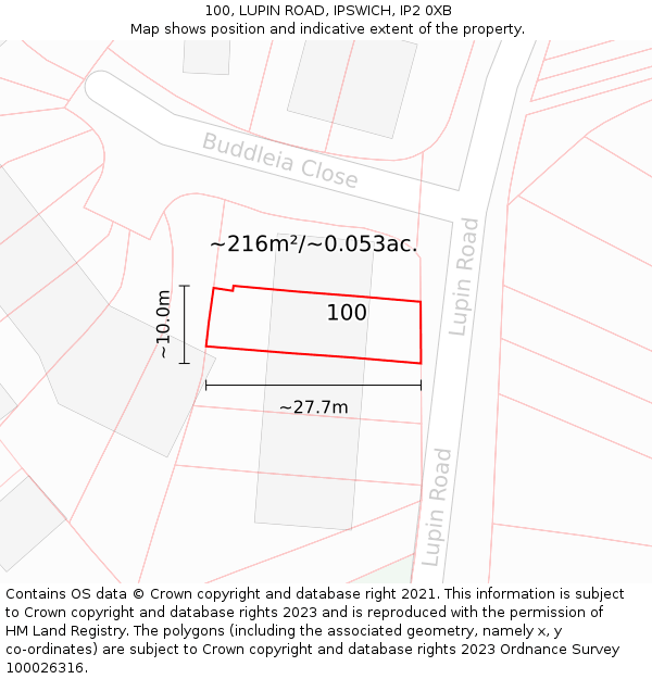 100, LUPIN ROAD, IPSWICH, IP2 0XB: Plot and title map