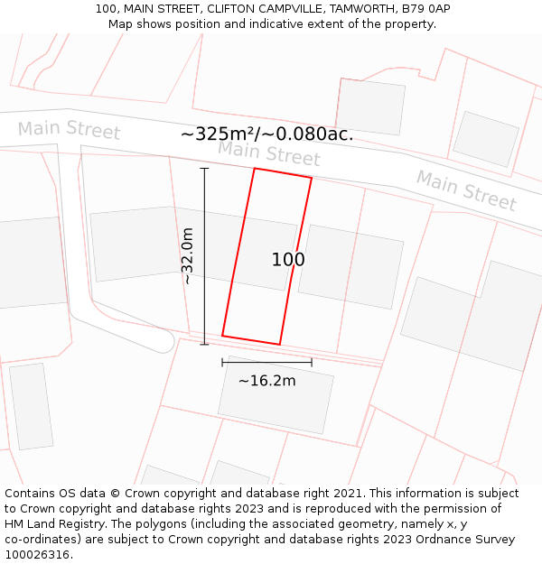 100, MAIN STREET, CLIFTON CAMPVILLE, TAMWORTH, B79 0AP: Plot and title map