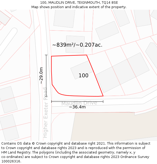 100, MAUDLIN DRIVE, TEIGNMOUTH, TQ14 8SE: Plot and title map