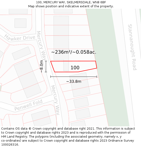 100, MERCURY WAY, SKELMERSDALE, WN8 6BF: Plot and title map