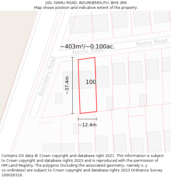 100, NAMU ROAD, BOURNEMOUTH, BH9 2RA: Plot and title map