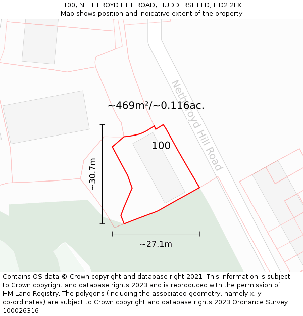 100, NETHEROYD HILL ROAD, HUDDERSFIELD, HD2 2LX: Plot and title map