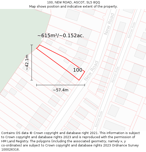 100, NEW ROAD, ASCOT, SL5 8QQ: Plot and title map