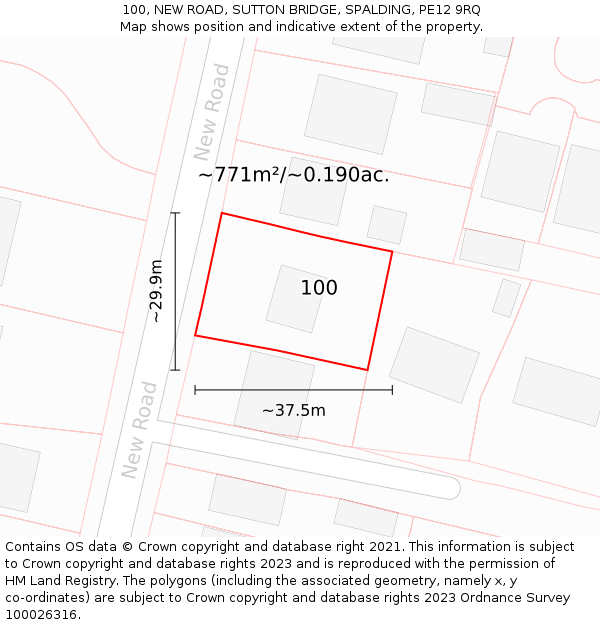 100, NEW ROAD, SUTTON BRIDGE, SPALDING, PE12 9RQ: Plot and title map