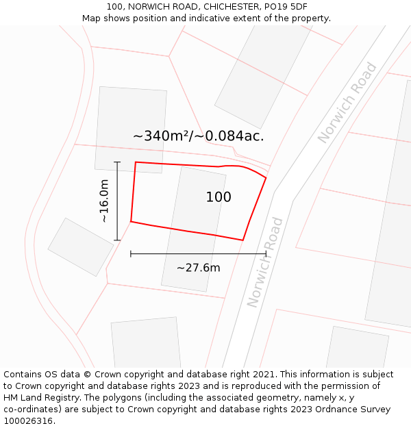 100, NORWICH ROAD, CHICHESTER, PO19 5DF: Plot and title map