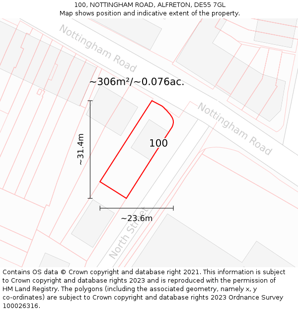 100, NOTTINGHAM ROAD, ALFRETON, DE55 7GL: Plot and title map