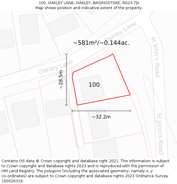 100, OAKLEY LANE, OAKLEY, BASINGSTOKE, RG23 7JX: Plot and title map