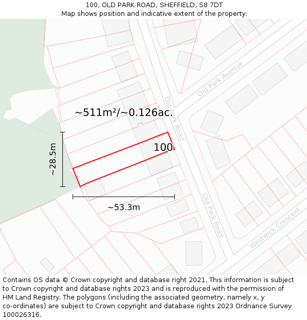 100, OLD PARK ROAD, SHEFFIELD, S8 7DT: Plot and title map