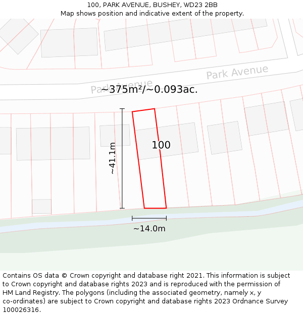 100, PARK AVENUE, BUSHEY, WD23 2BB: Plot and title map