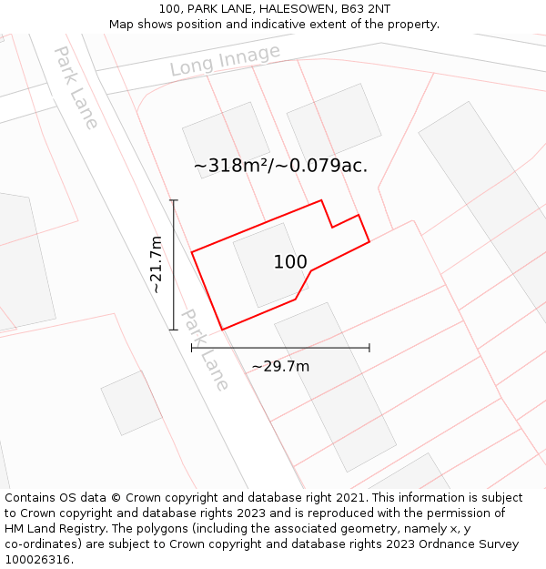 100, PARK LANE, HALESOWEN, B63 2NT: Plot and title map