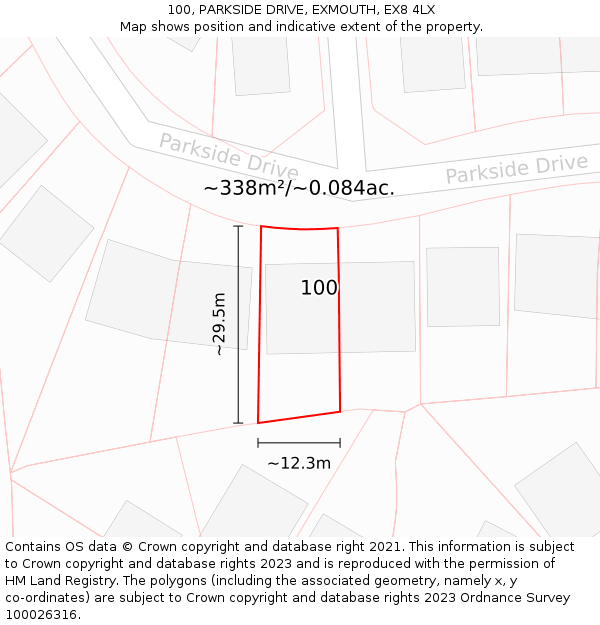 100, PARKSIDE DRIVE, EXMOUTH, EX8 4LX: Plot and title map