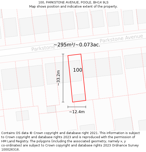 100, PARKSTONE AVENUE, POOLE, BH14 9LS: Plot and title map