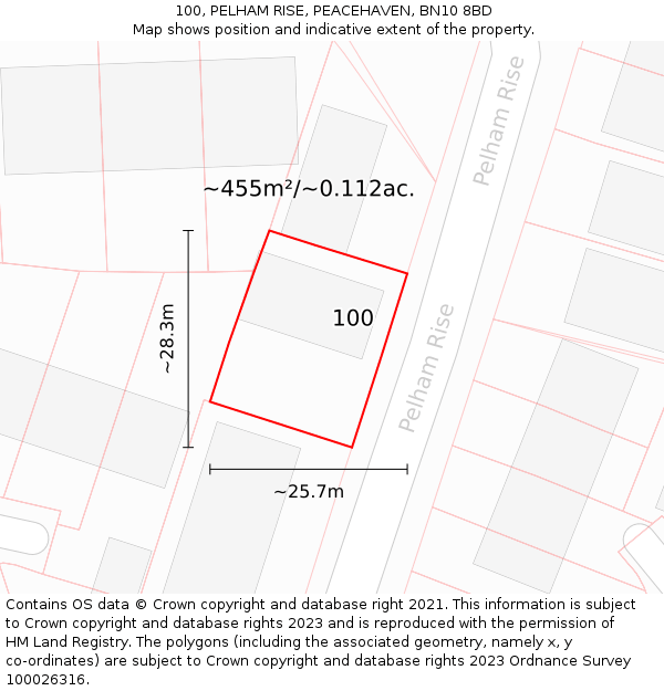 100, PELHAM RISE, PEACEHAVEN, BN10 8BD: Plot and title map