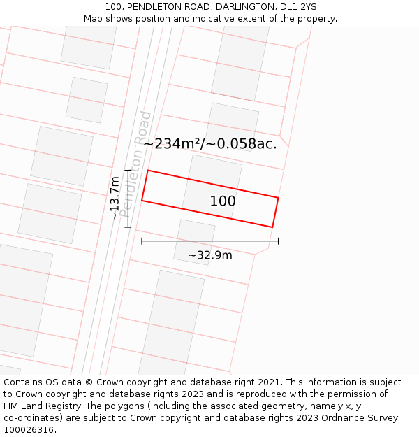 100, PENDLETON ROAD, DARLINGTON, DL1 2YS: Plot and title map