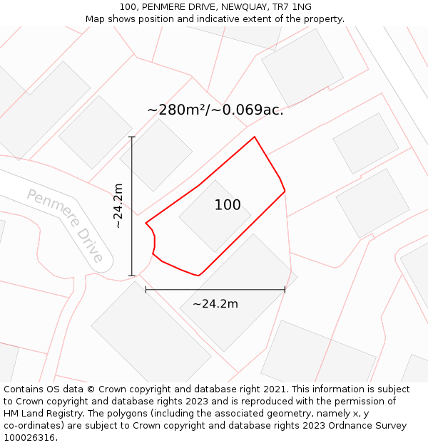 100, PENMERE DRIVE, NEWQUAY, TR7 1NG: Plot and title map