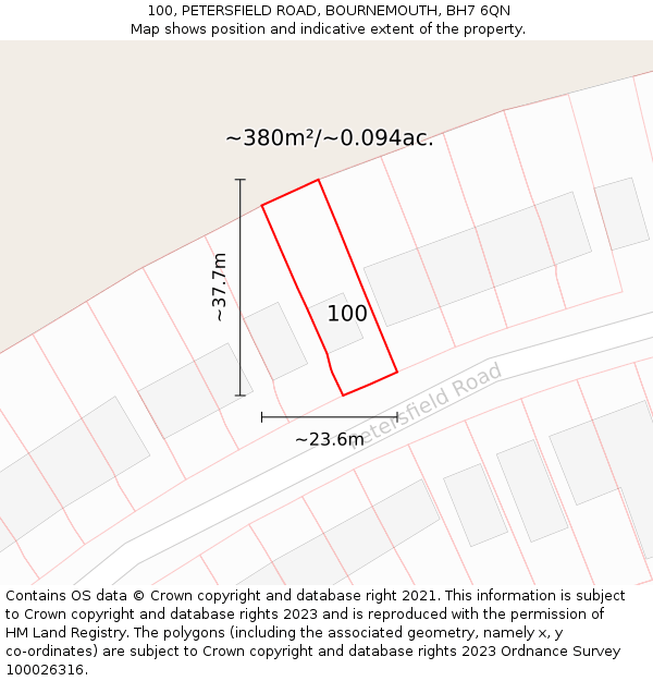 100, PETERSFIELD ROAD, BOURNEMOUTH, BH7 6QN: Plot and title map