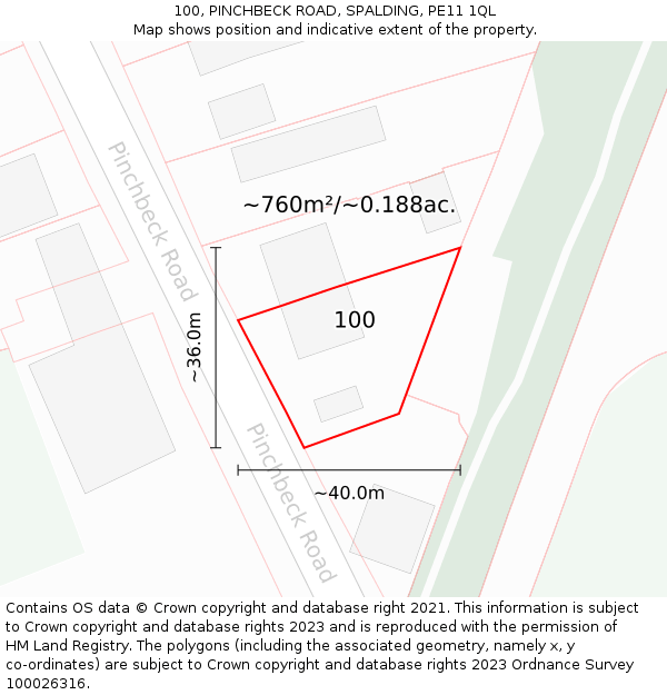 100, PINCHBECK ROAD, SPALDING, PE11 1QL: Plot and title map