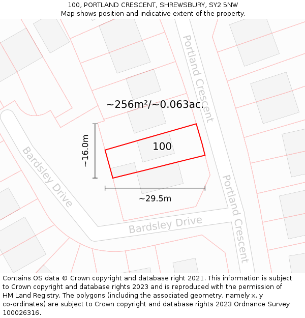 100, PORTLAND CRESCENT, SHREWSBURY, SY2 5NW: Plot and title map