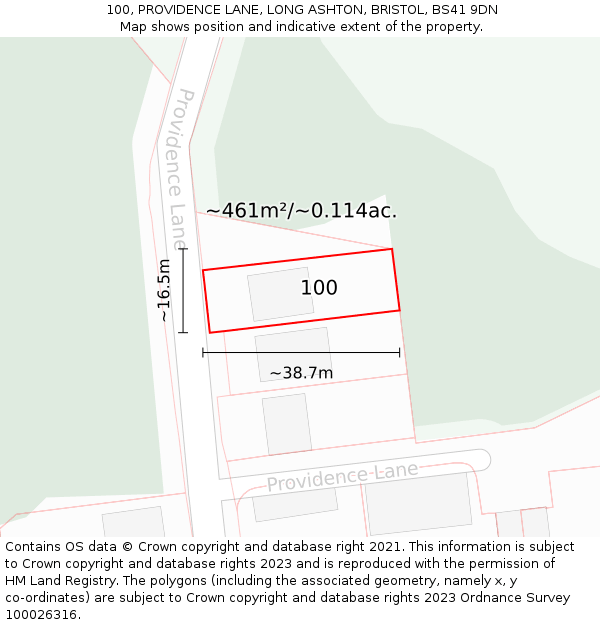 100, PROVIDENCE LANE, LONG ASHTON, BRISTOL, BS41 9DN: Plot and title map