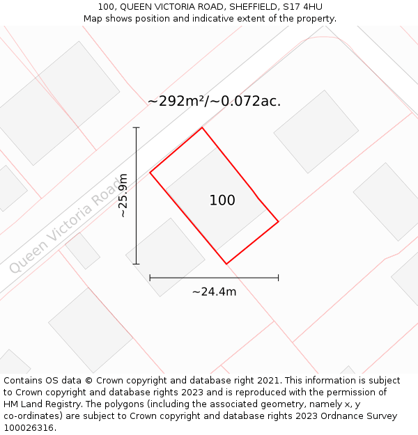 100, QUEEN VICTORIA ROAD, SHEFFIELD, S17 4HU: Plot and title map