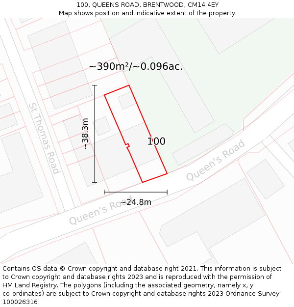 100, QUEENS ROAD, BRENTWOOD, CM14 4EY: Plot and title map