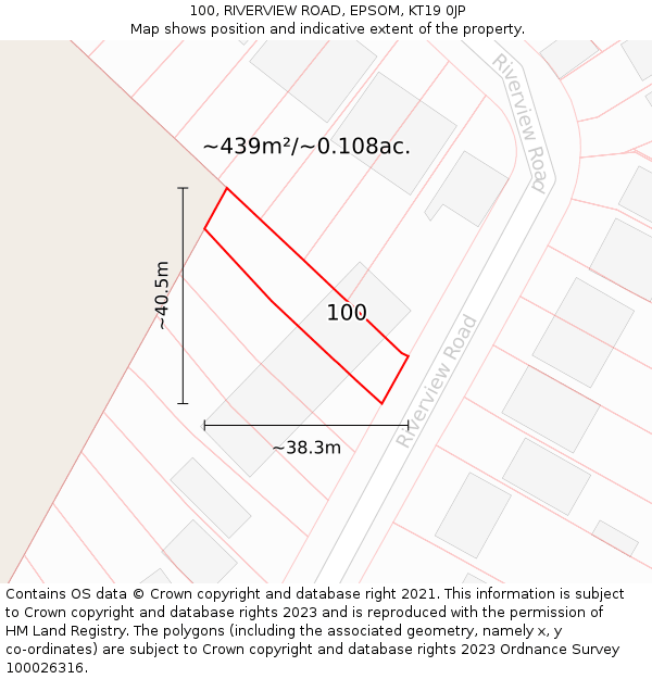 100, RIVERVIEW ROAD, EPSOM, KT19 0JP: Plot and title map