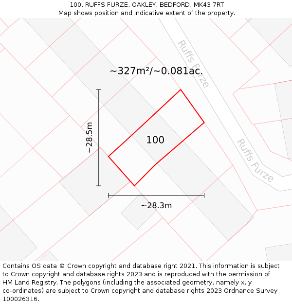 100, RUFFS FURZE, OAKLEY, BEDFORD, MK43 7RT: Plot and title map