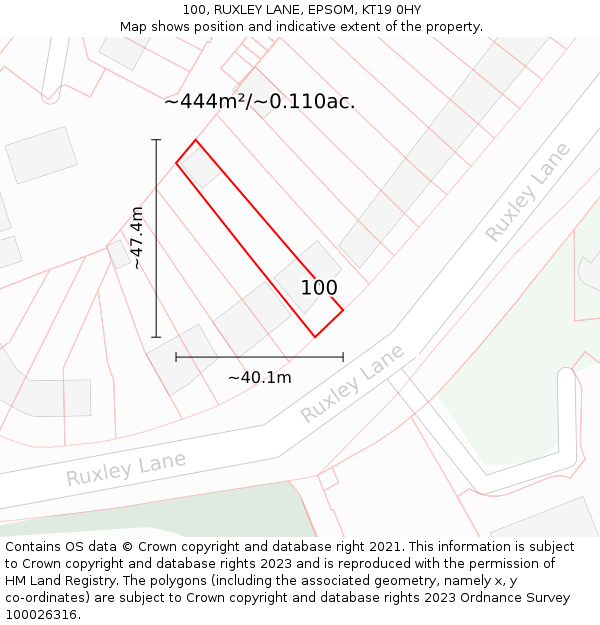 100, RUXLEY LANE, EPSOM, KT19 0HY: Plot and title map