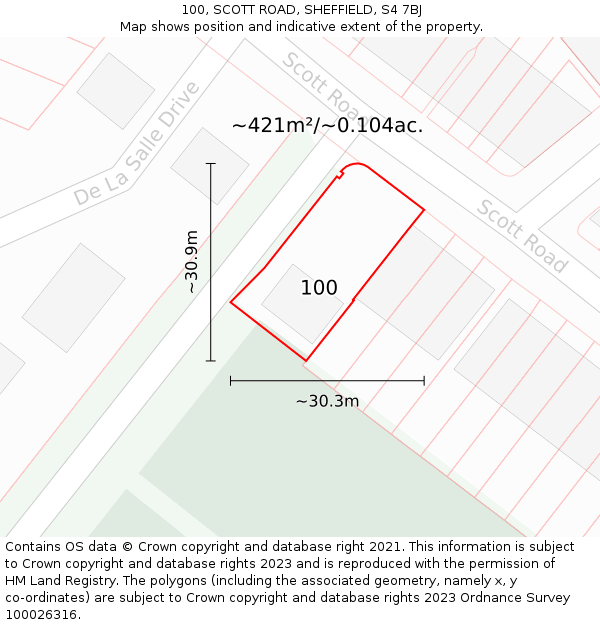 100, SCOTT ROAD, SHEFFIELD, S4 7BJ: Plot and title map