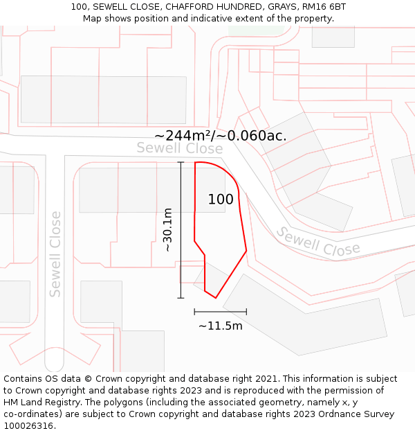 100, SEWELL CLOSE, CHAFFORD HUNDRED, GRAYS, RM16 6BT: Plot and title map