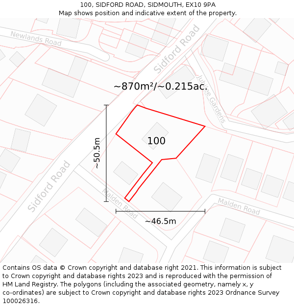 100, SIDFORD ROAD, SIDMOUTH, EX10 9PA: Plot and title map