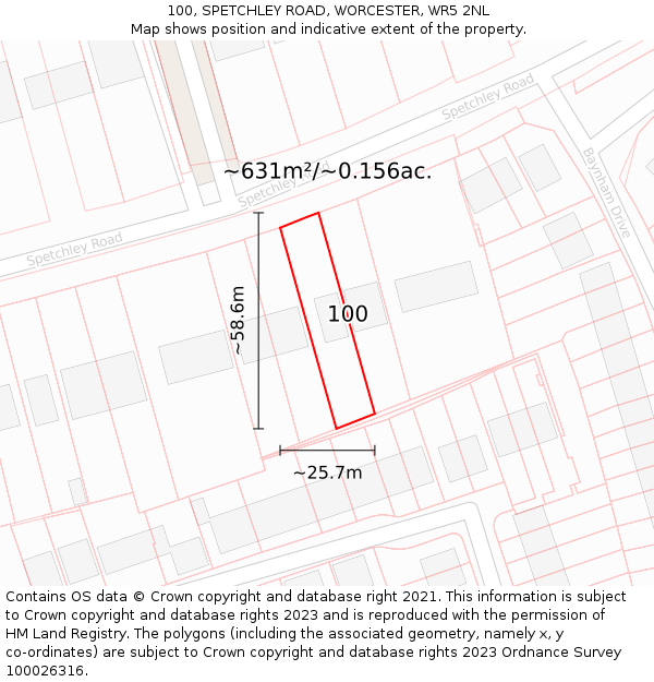 100, SPETCHLEY ROAD, WORCESTER, WR5 2NL: Plot and title map
