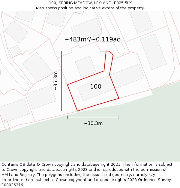 100, SPRING MEADOW, LEYLAND, PR25 5LX: Plot and title map